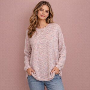 Boutique Waffle Knit Top Medium Pink Purple Heathered Long Sleeve Casual